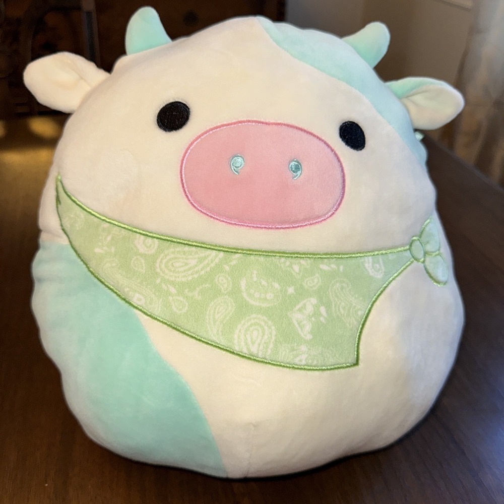 Squishmallows Belana 11 inch Cow w/ Green Bandana  used Plush Toy Stuffed Animal